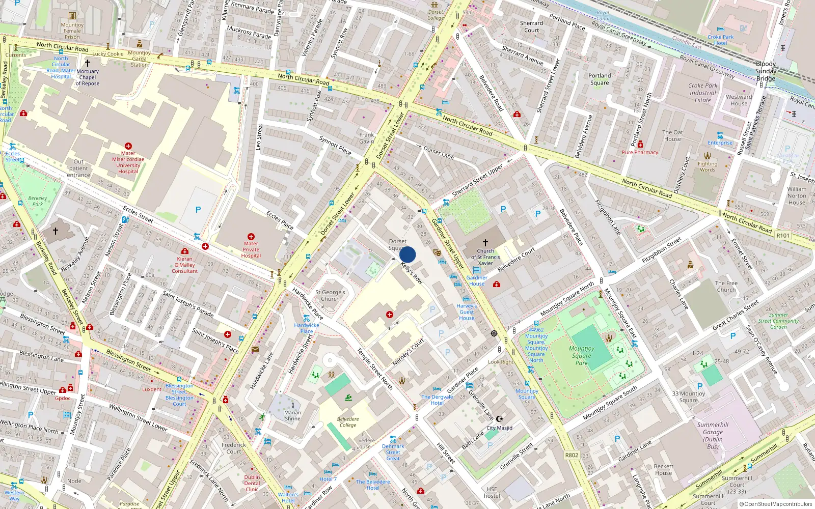 Overhead map showing the location of 59 Dorset Square, Upper Gardiner St, Dublin 1