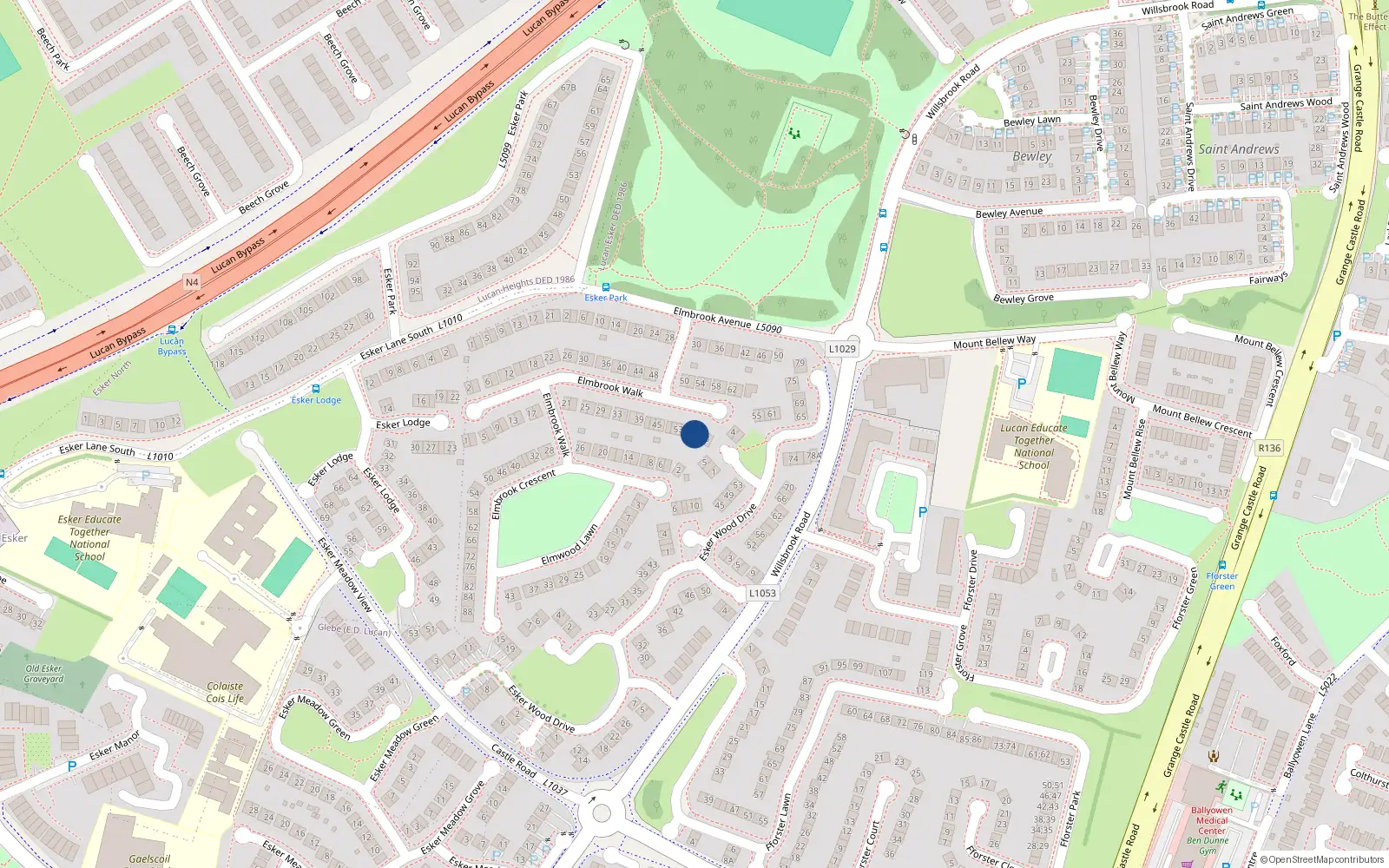 Overhead map showing the location of 59 Elmbrook Walk, Lucan