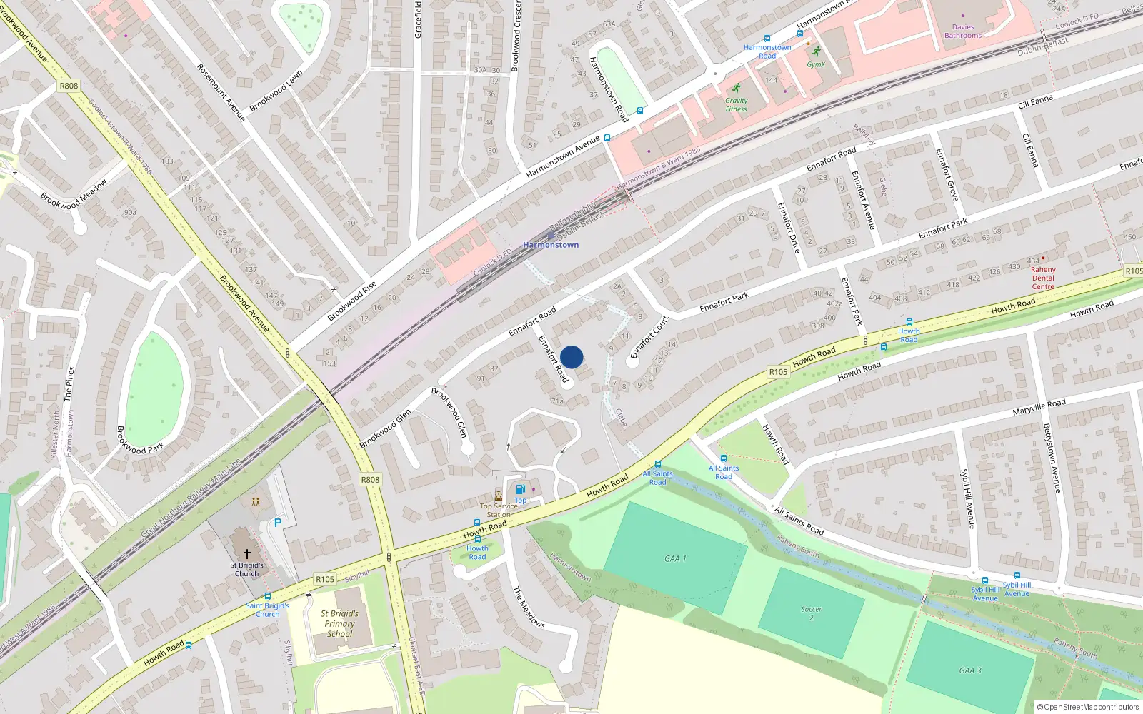 Overhead map showing the location of 59 Ennafort Road, Dublin 5