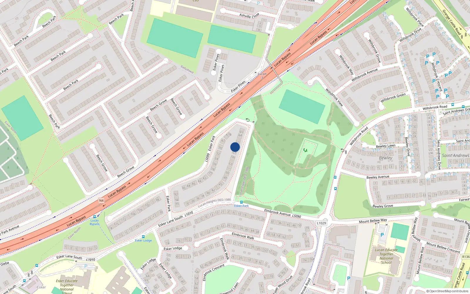 Overhead map showing the location of 59 Esker Park, Lucan, Co Dublin