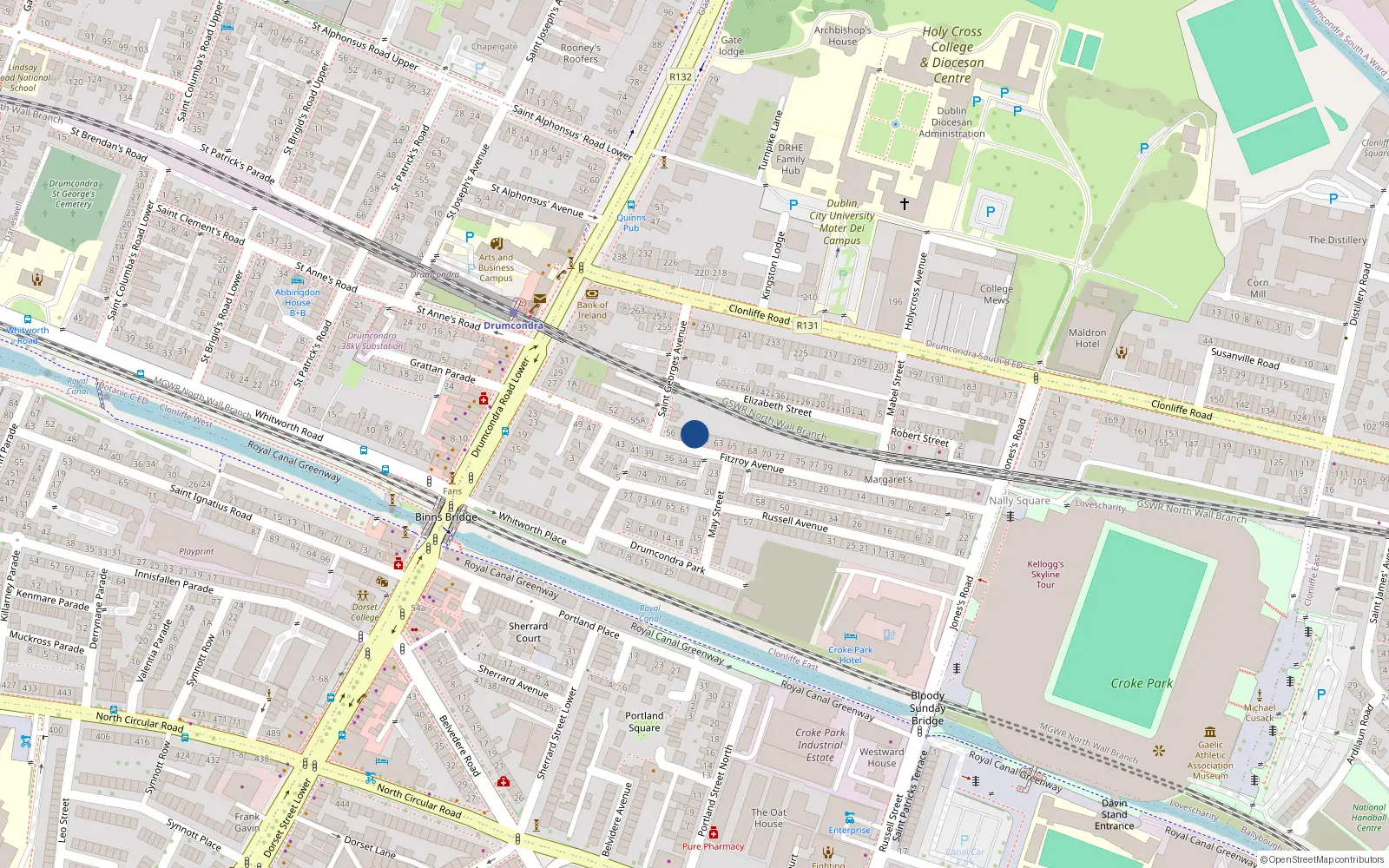 Overhead map showing the location of 59 Fitzroy Avenue, Dublin 3