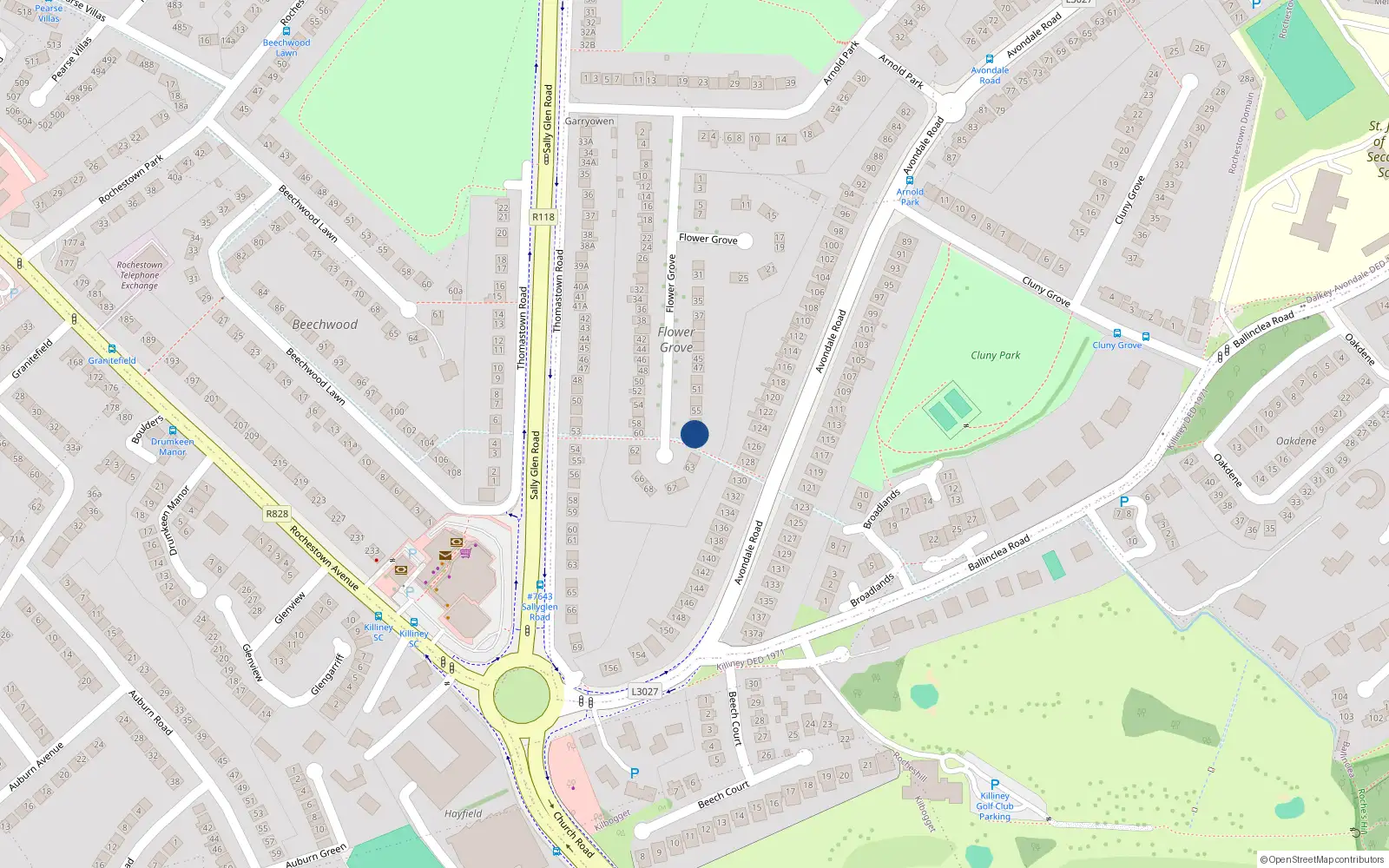 Overhead map showing the location of 59 Flower Grove, Dublin