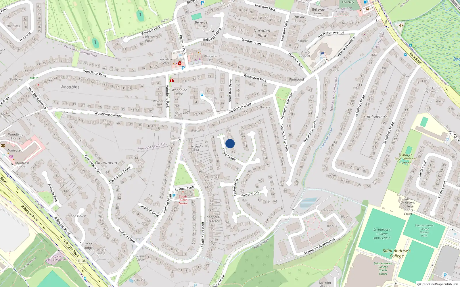 Overhead map showing the location of 59 Fosterbrook, Stillorgan, Dublin