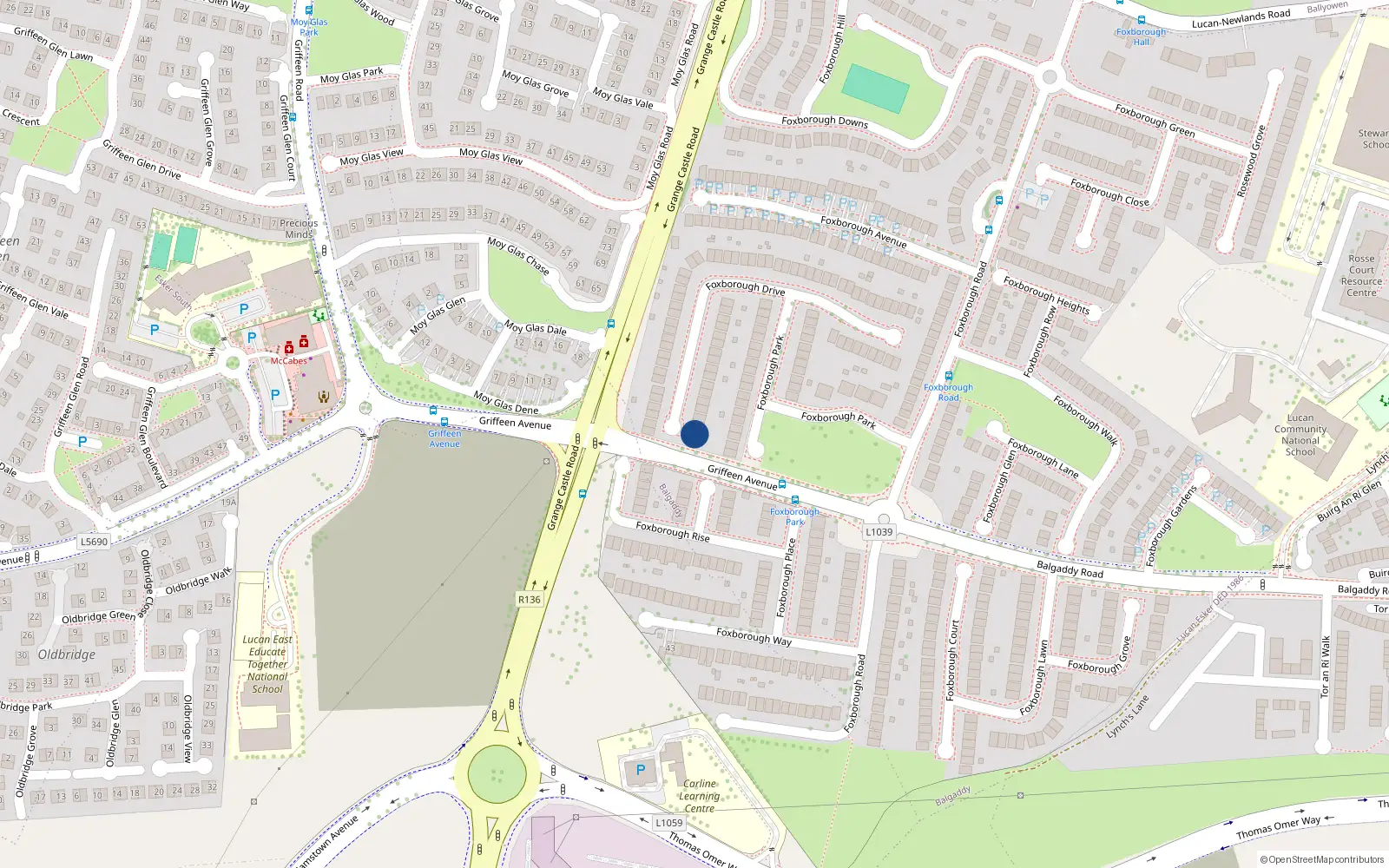 Overhead map showing the location of 59 Foxborough Drive, Lucan