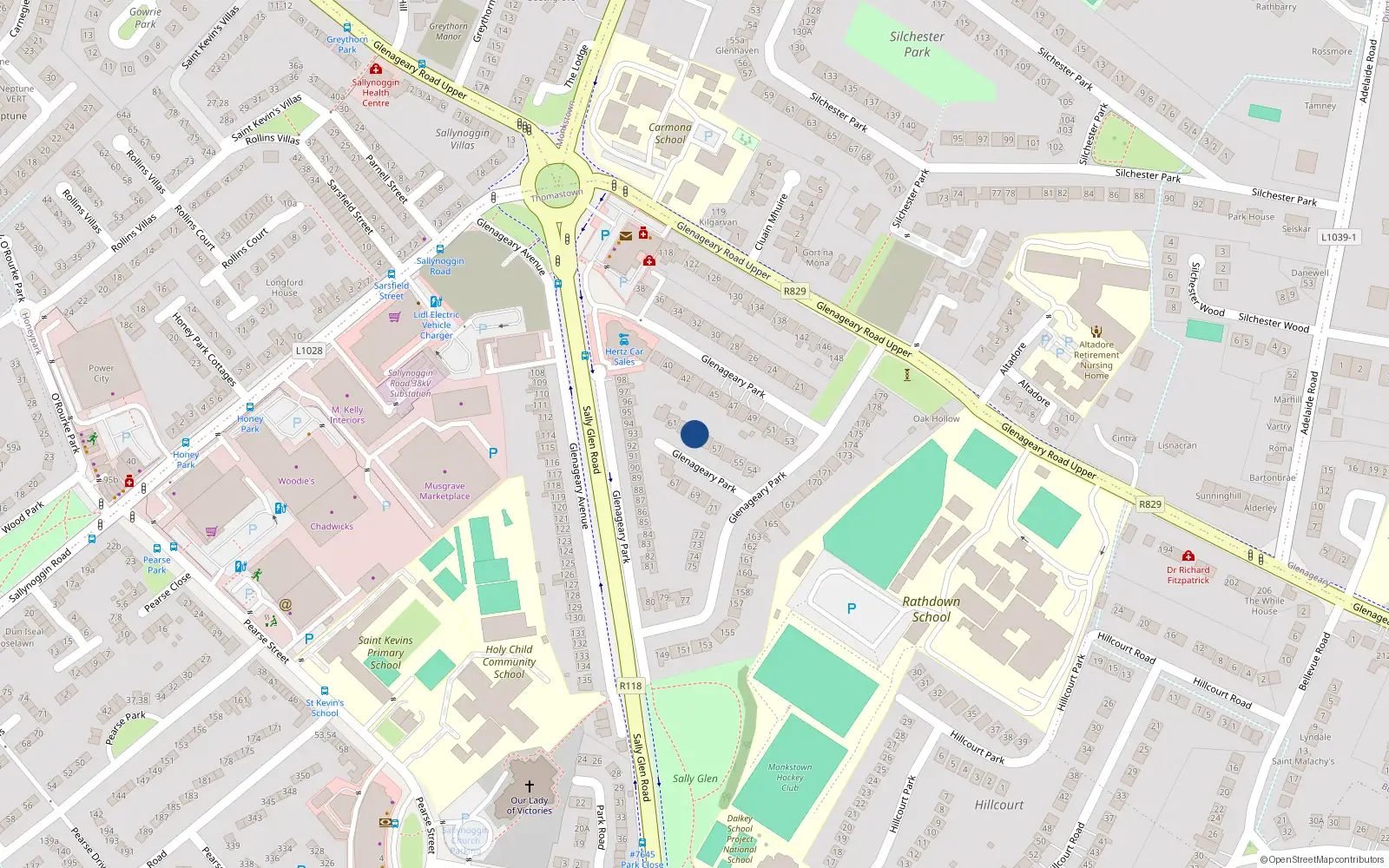 Overhead map showing the location of 59 Glenageary Park, Dublin