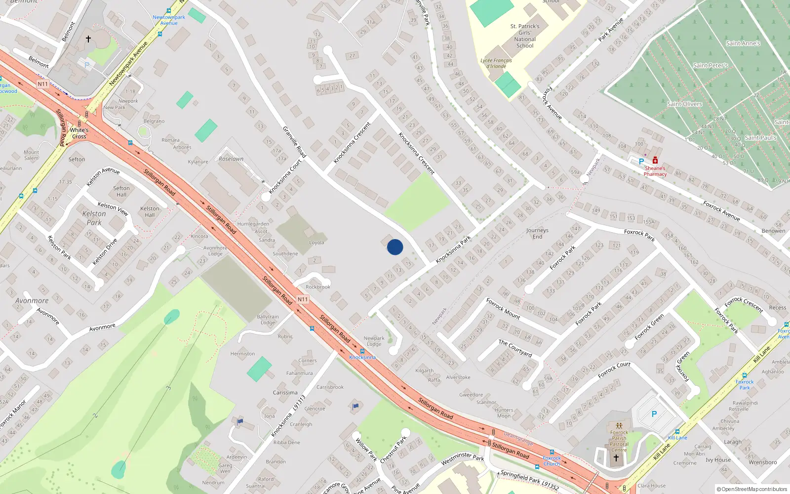 Overhead map showing the location of 59 Granville Road, Blackrock, Dublin