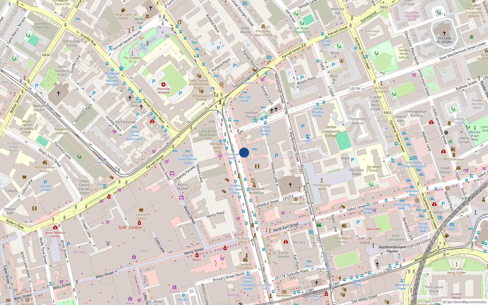 Overhead map showing the location of 59 Gresham Hse, Cathal Brugha St, Dublin 1