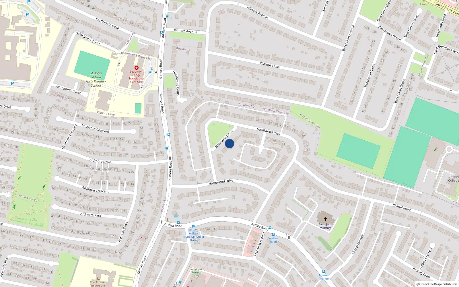 Overhead map showing the location of 59 Hazelwood Park, Artane, Dublin 5