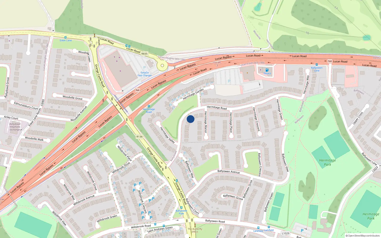 Overhead map showing the location of 59 Hermitage Road, Lucan