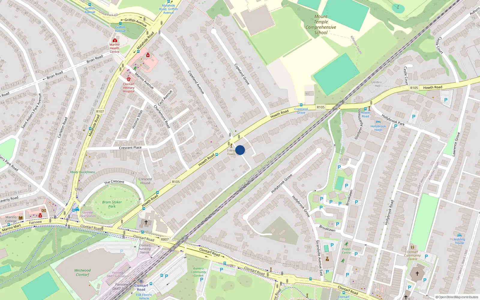 Overhead map showing the location of 59 Howth Road, Dublin 3