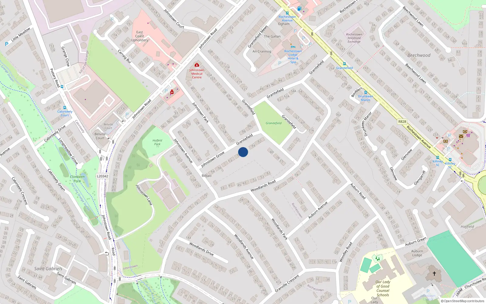 Overhead map showing the location of 59 Johnstown Grove, Dun Laoghaire, Dublin