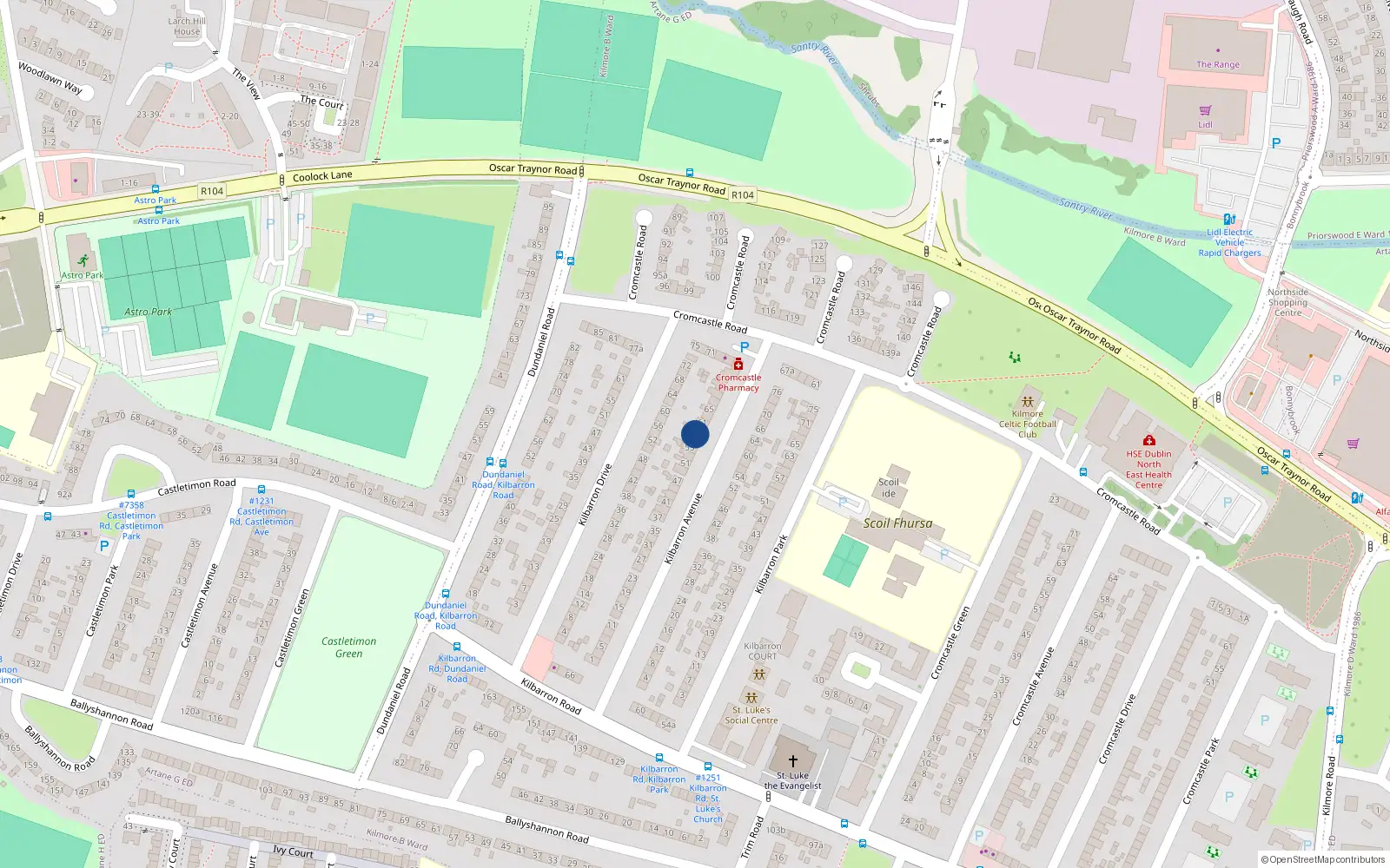 Overhead map showing the location of 59 Kilbarron Avenue, Kilmore West, Coolock