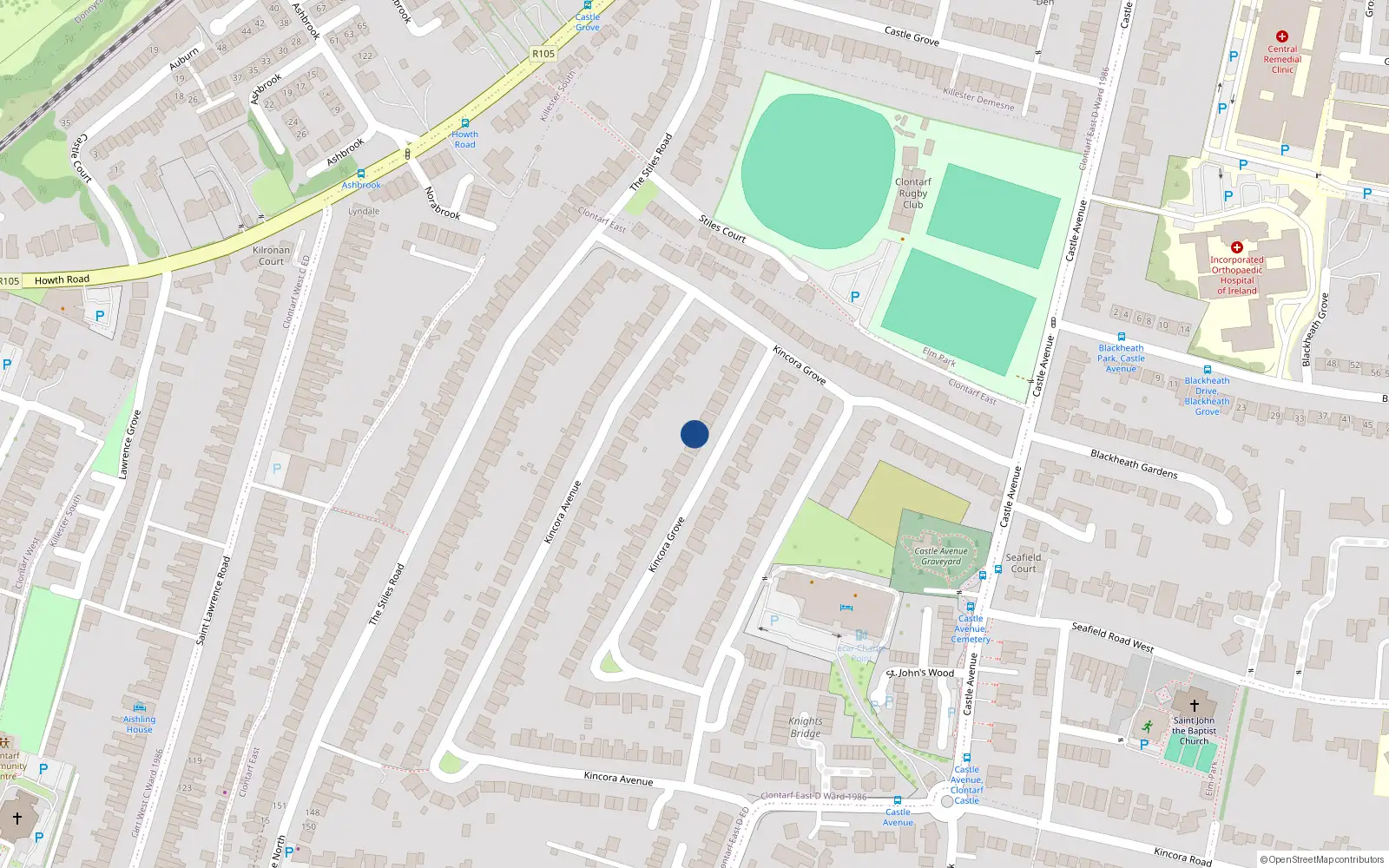 Overhead map showing the location of 59 Kincora Drive, Dublin 3