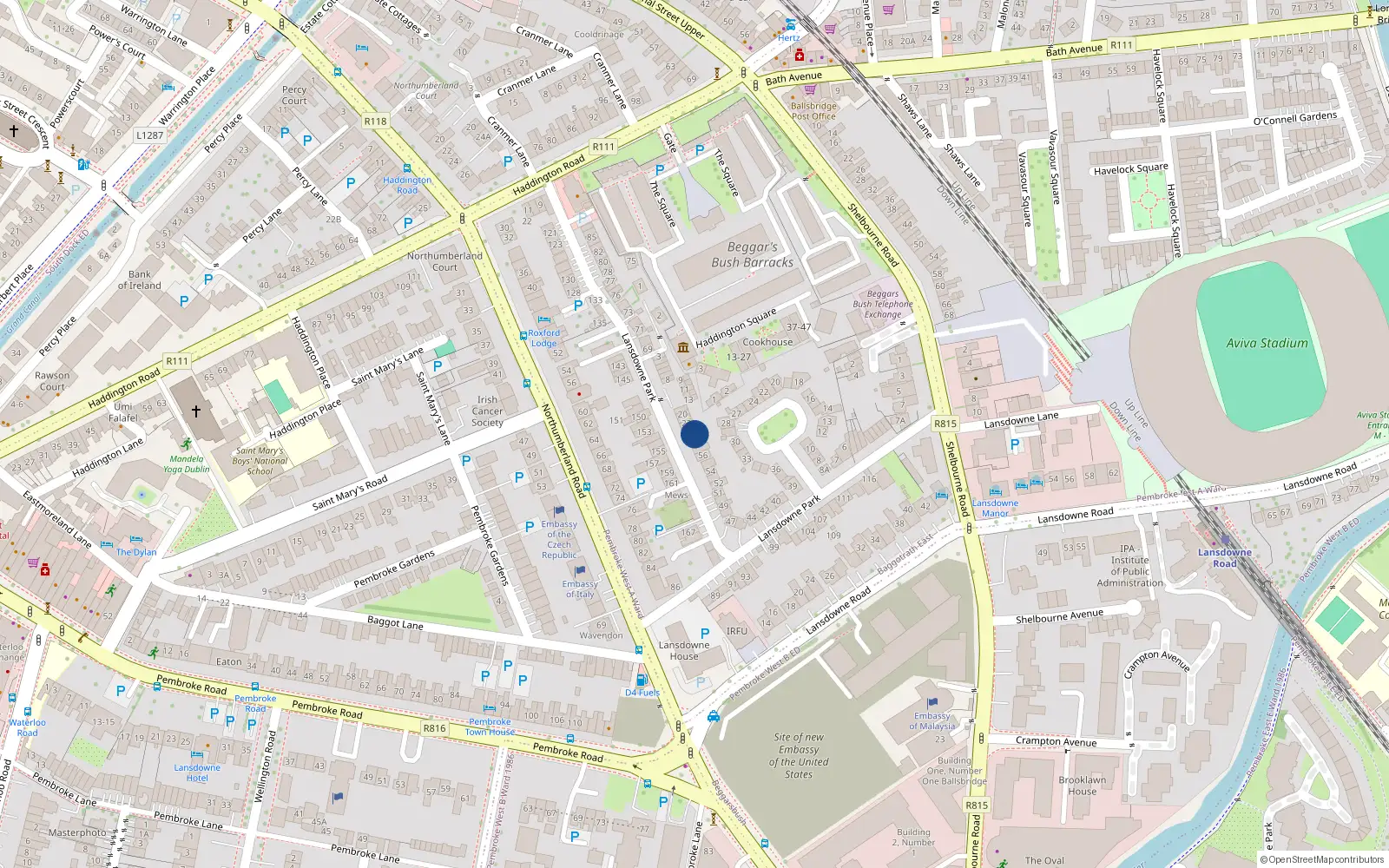 Overhead map showing the location of 59 Lansdowne Park, Dublin 4