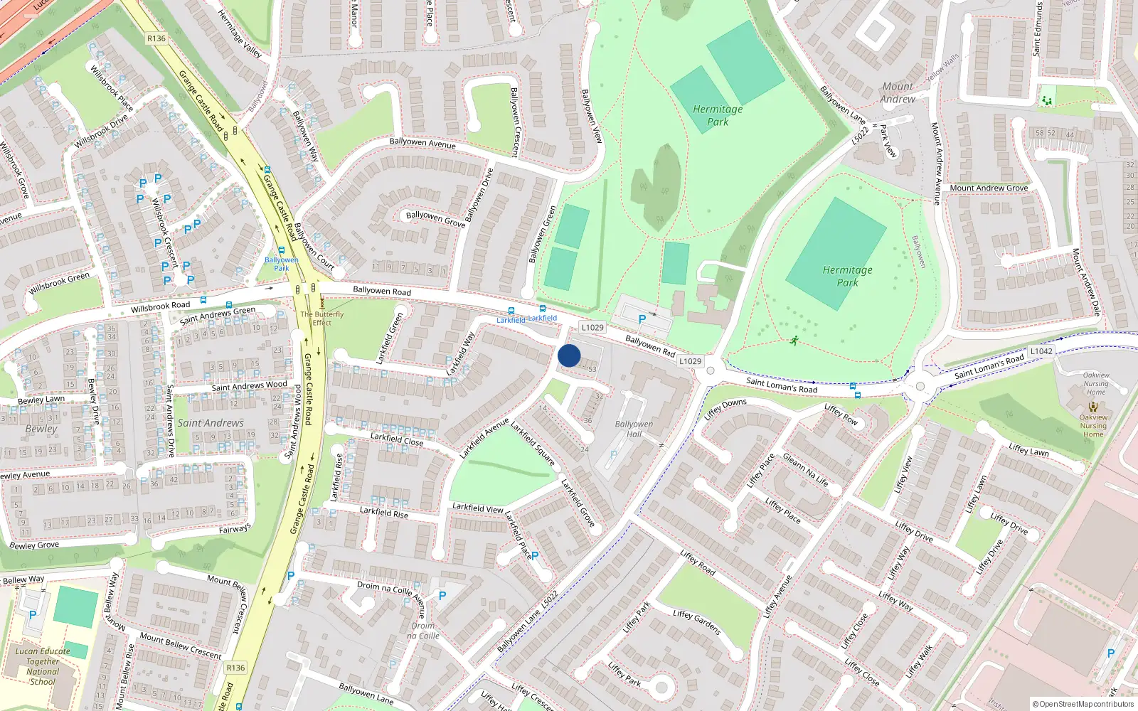 Overhead map showing the location of 59 Larkfield Square, Lucan