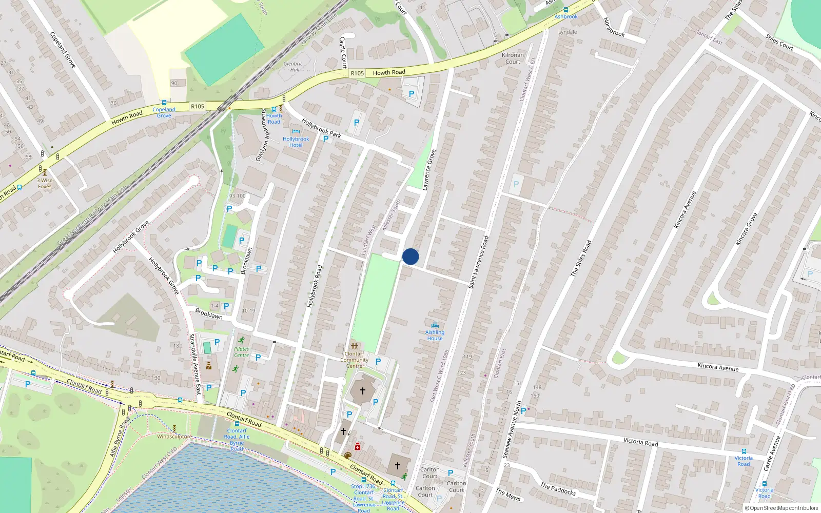 Overhead map showing the location of 59 Lawrence Grove, Dublin 3