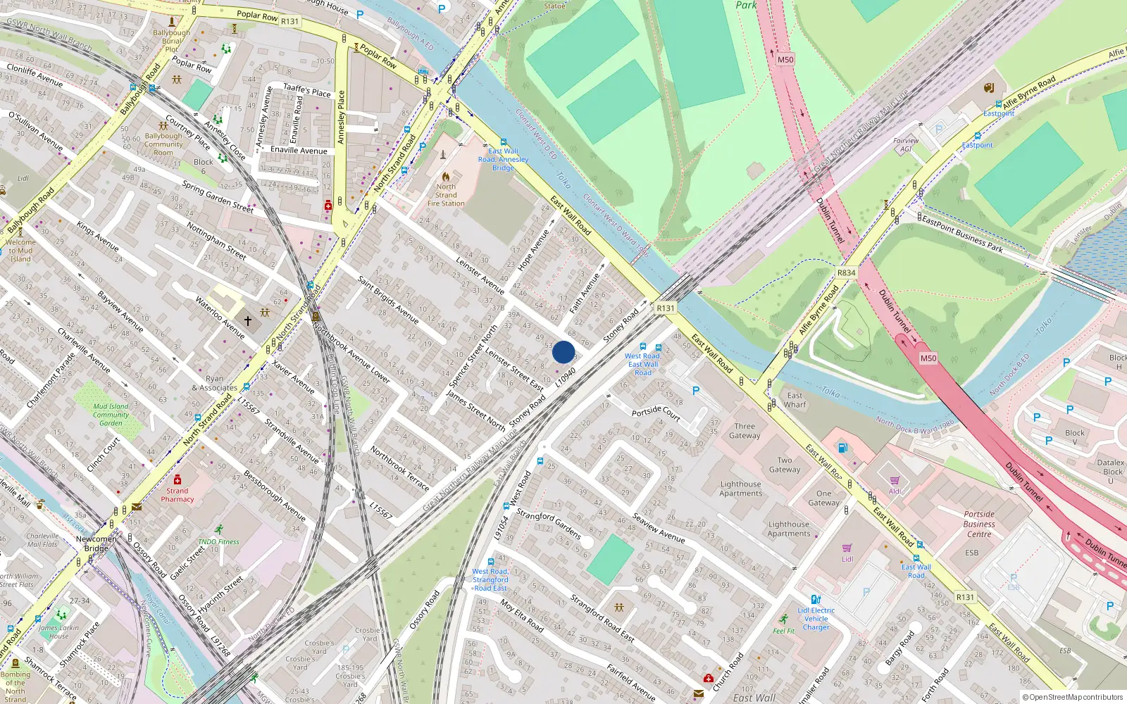 Overhead map showing the location of 59 Leinster Avenue, North Strand, Dublin 3