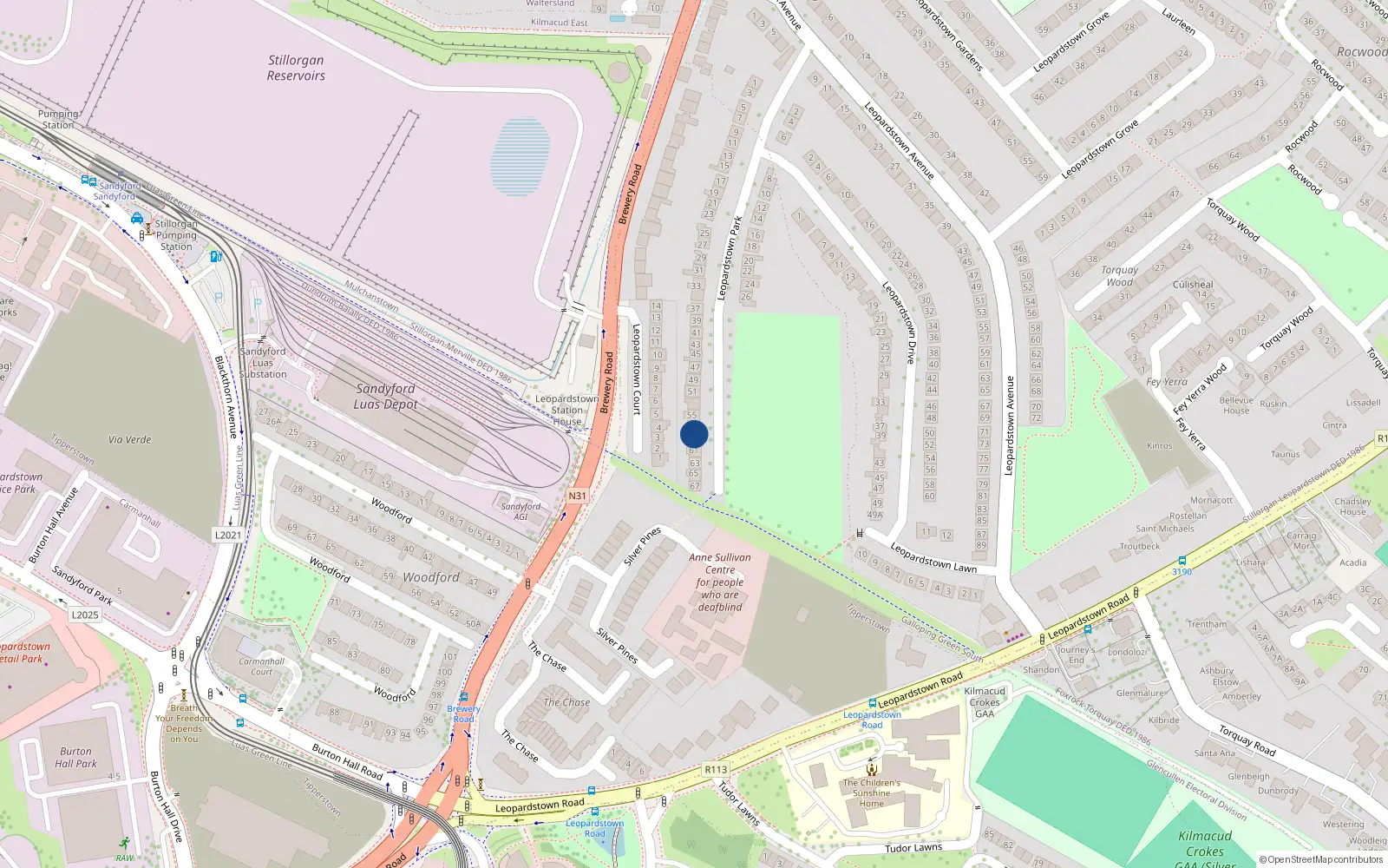 Overhead map showing the location of 59 Leopardstown Park, Co Dublin