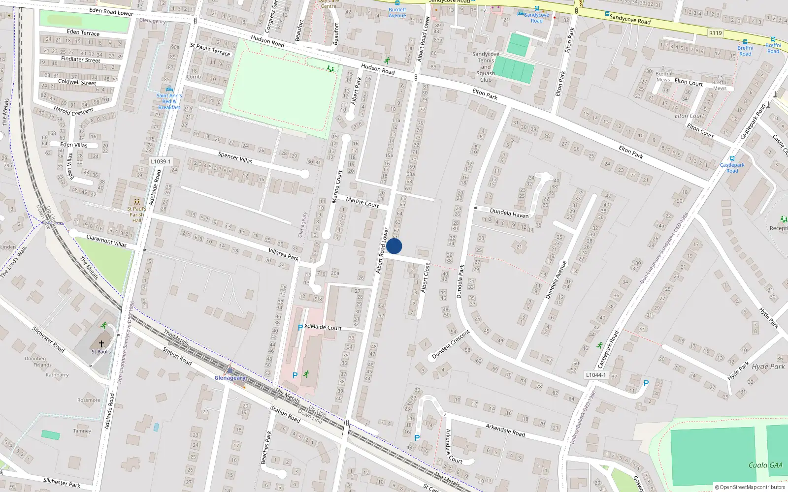 Overhead map showing the location of 59 Albert Road Lower, Dublin