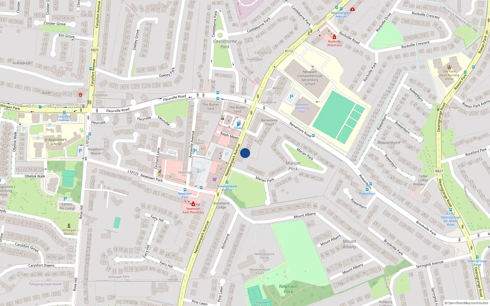 Overhead map showing the location of 59 Marian Park, Blackrock, Dublin