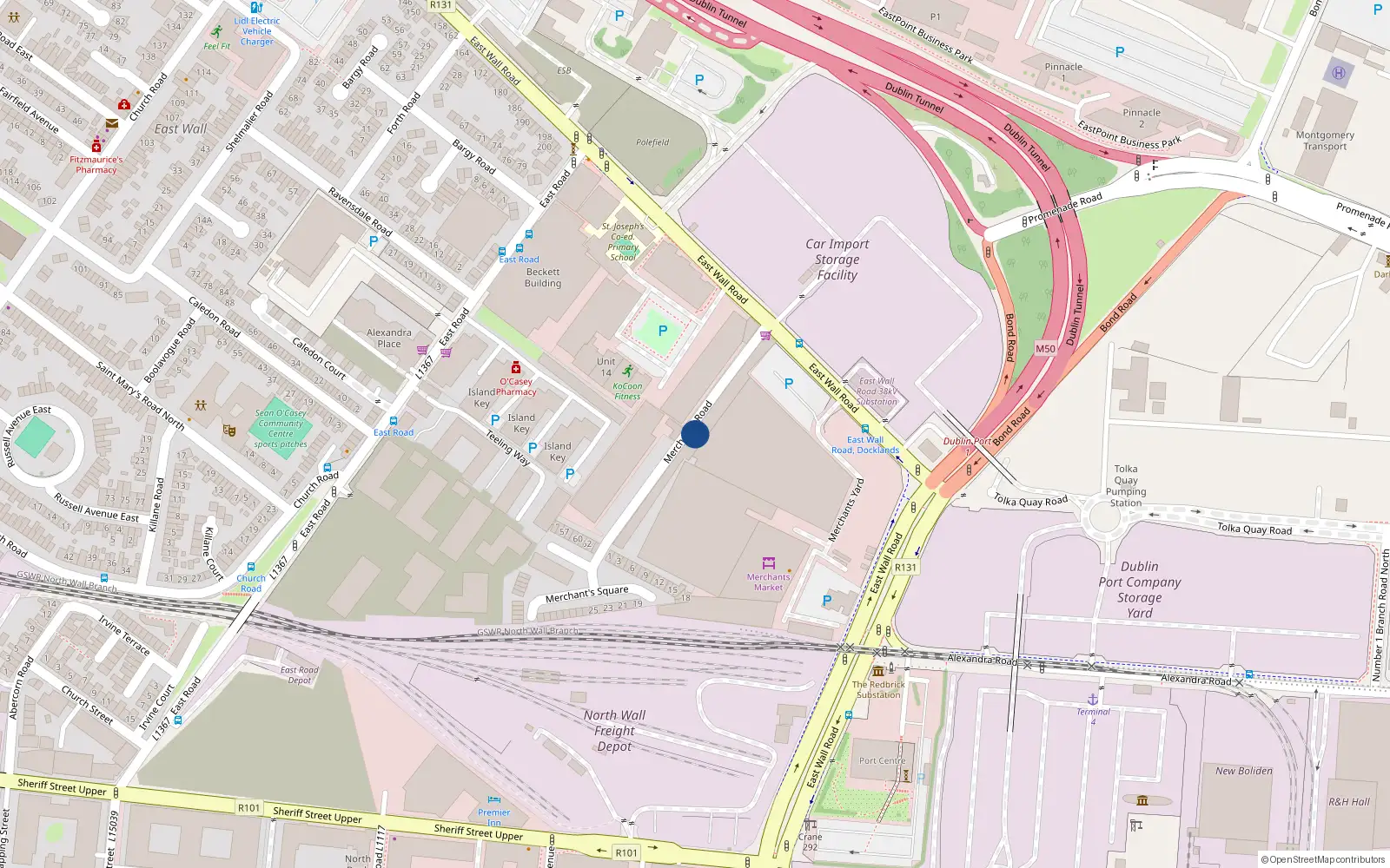 Overhead map showing the location of 59 Merchants Road, East Wall, Dublin 3