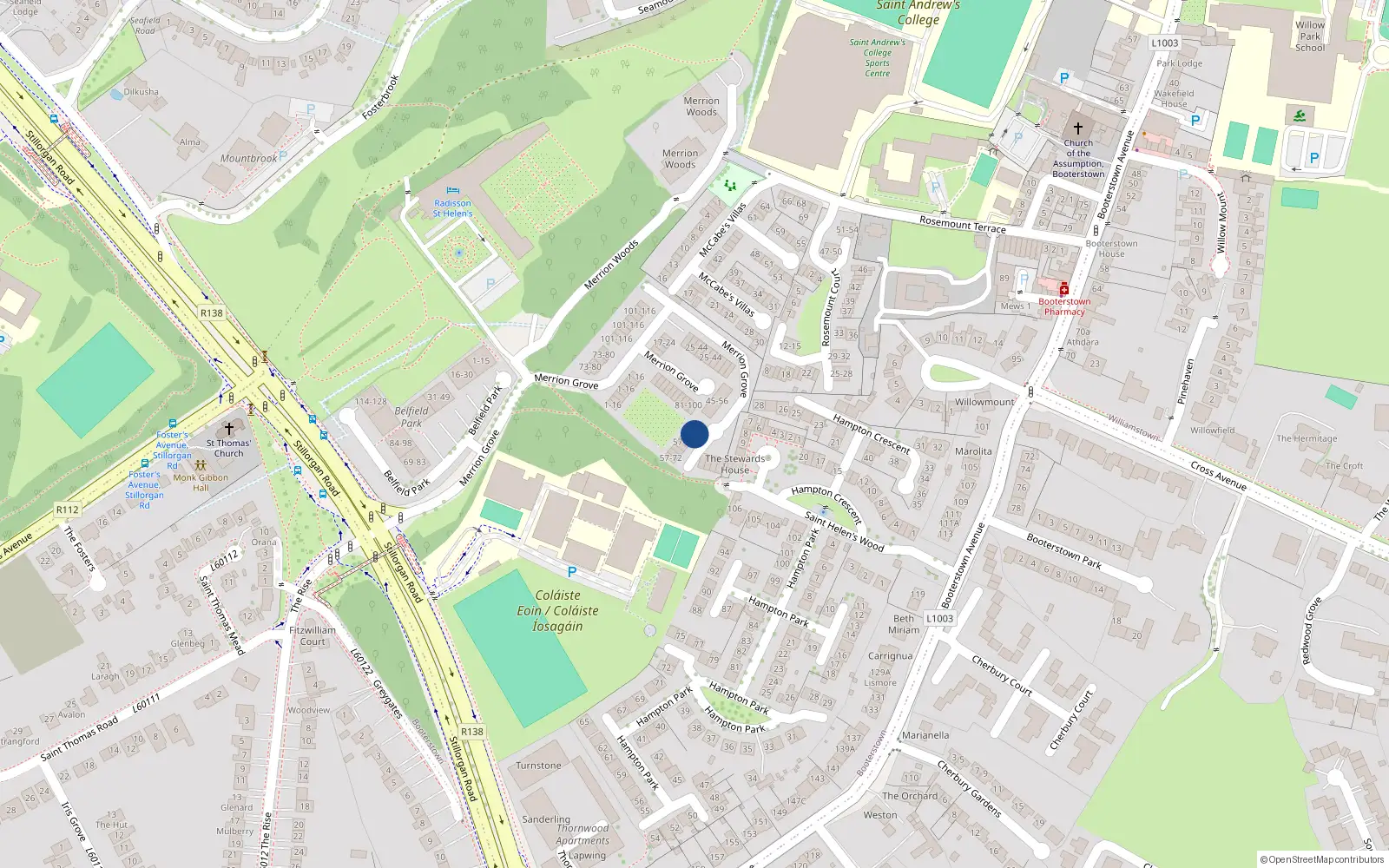 Overhead map showing the location of 59 Merrion Grove, Stillorgan, Dublin