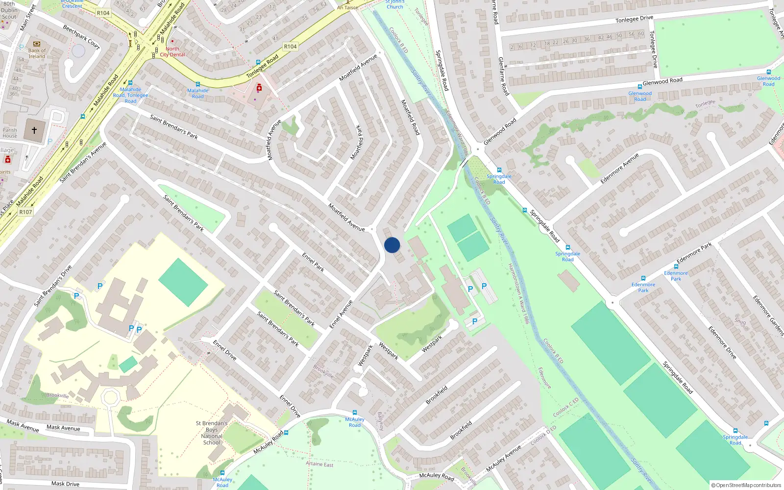 Overhead map showing the location of 59 Moatfield Road, Dublin 5