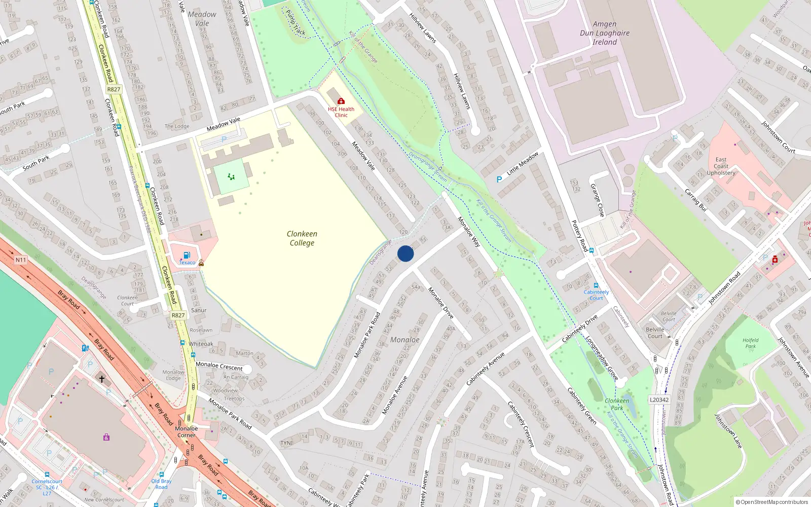 Overhead map showing the location of 59 Monaloe Park Road, Blackrock