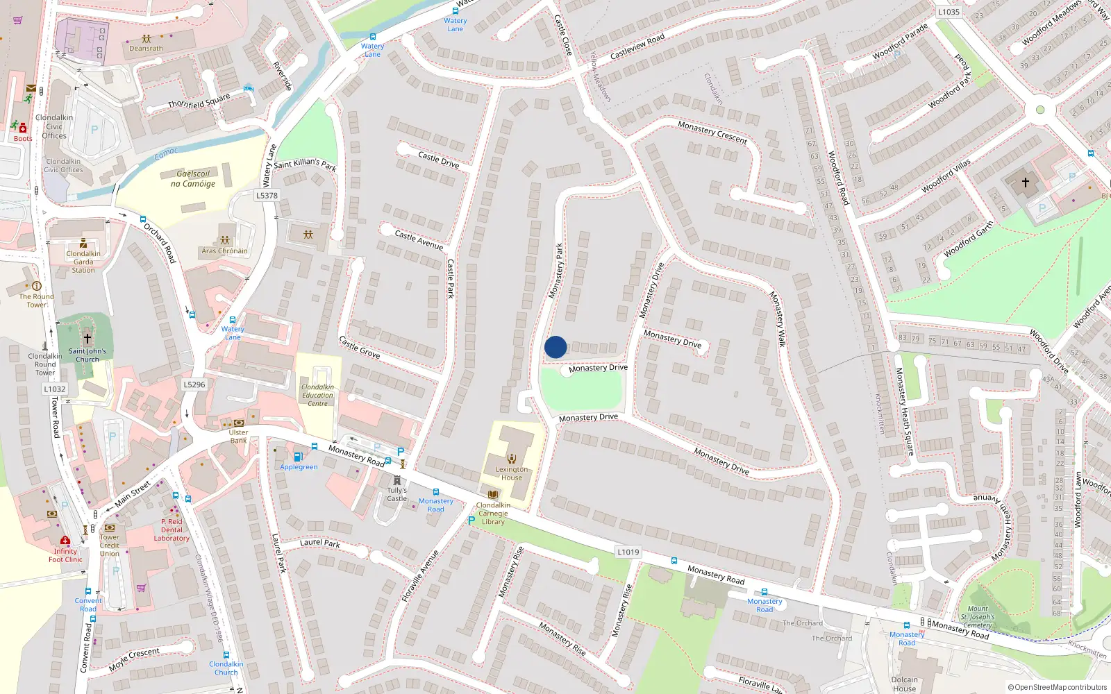 Overhead map showing the location of 59 Monastery Drive, Dublin