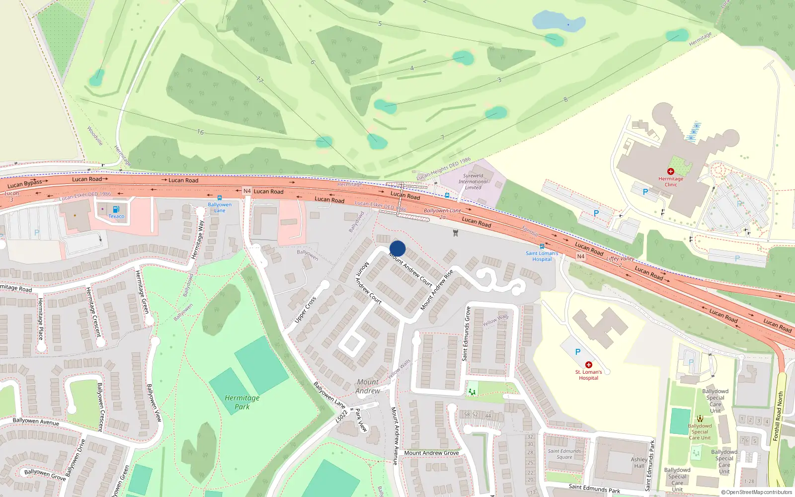 Overhead map showing the location of 59 Mount Andrew Court, Lucan, Dublin