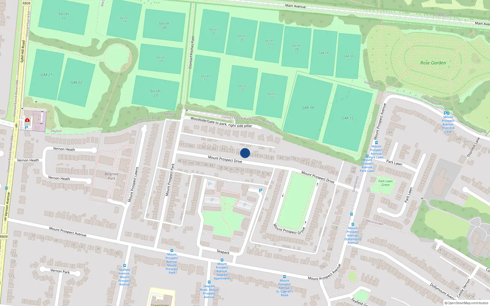 Overhead map showing the location of 59 Mount Prospect Drive, Dublin 3