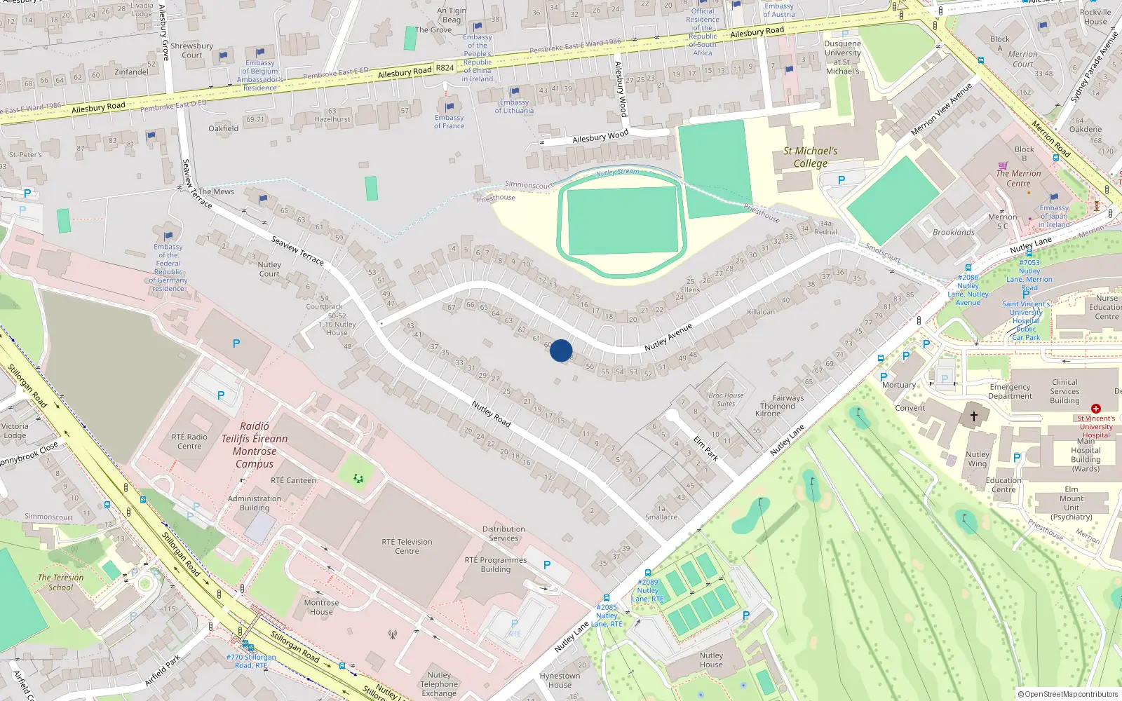 Overhead map showing the location of 59 Nutley Avenue, Priesthouse