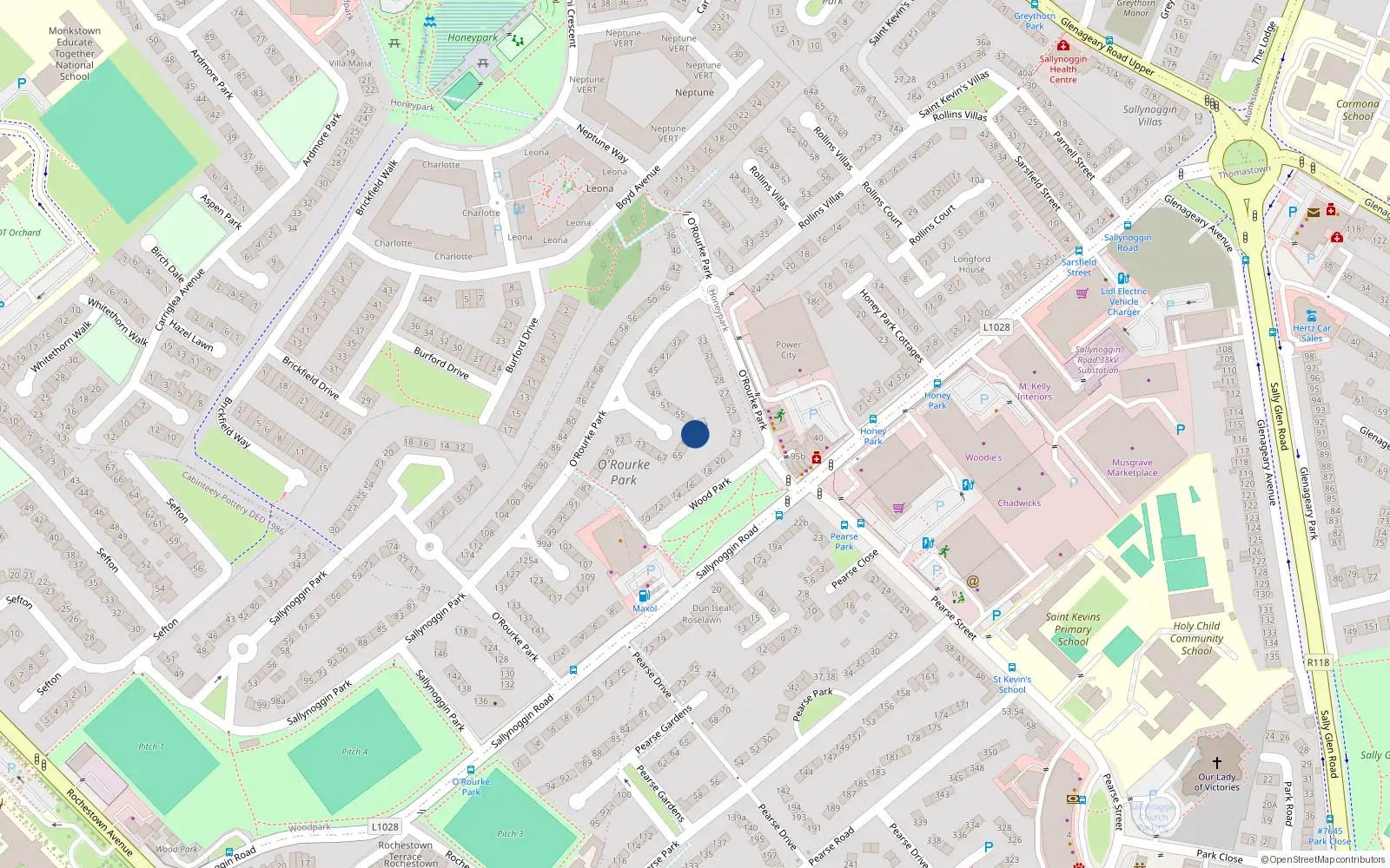 Overhead map showing the location of 59 O'Rourke Park, Sallynoggin