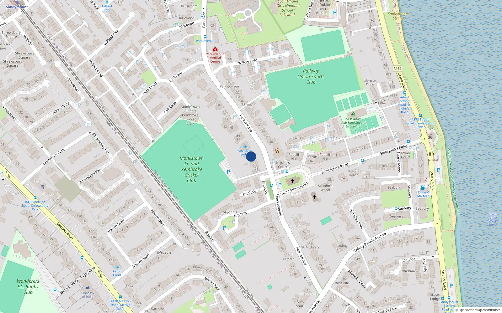 Overhead map showing the location of 59 Park Avenue, Sandymount