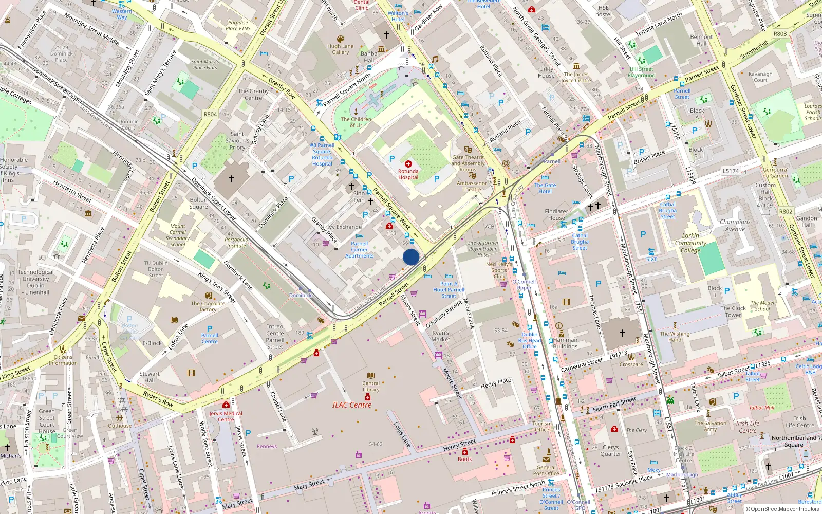 Overhead map showing the location of 166 Parnell Street, Dublin 1