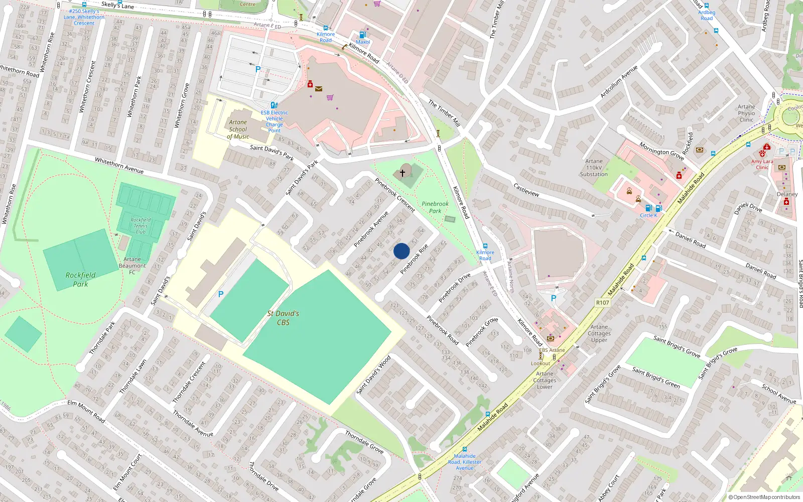 Overhead map showing the location of 59 Pinebrook Rise, Dublin 5
