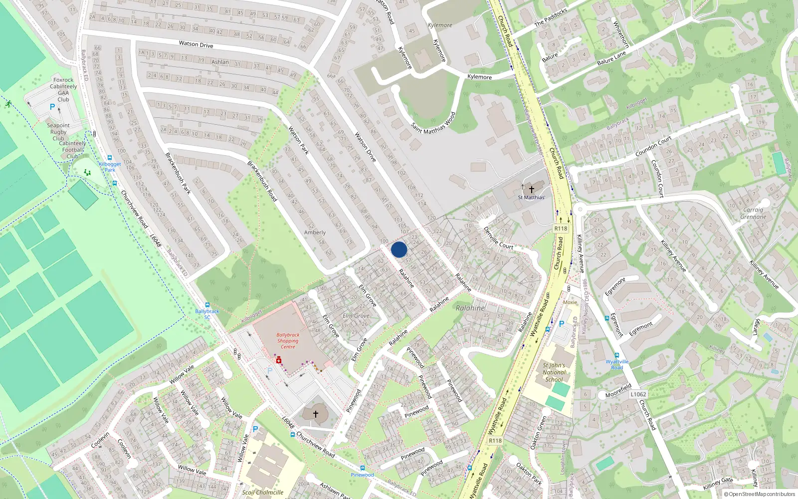 Overhead map showing the location of 59 Ralahine, Dublin