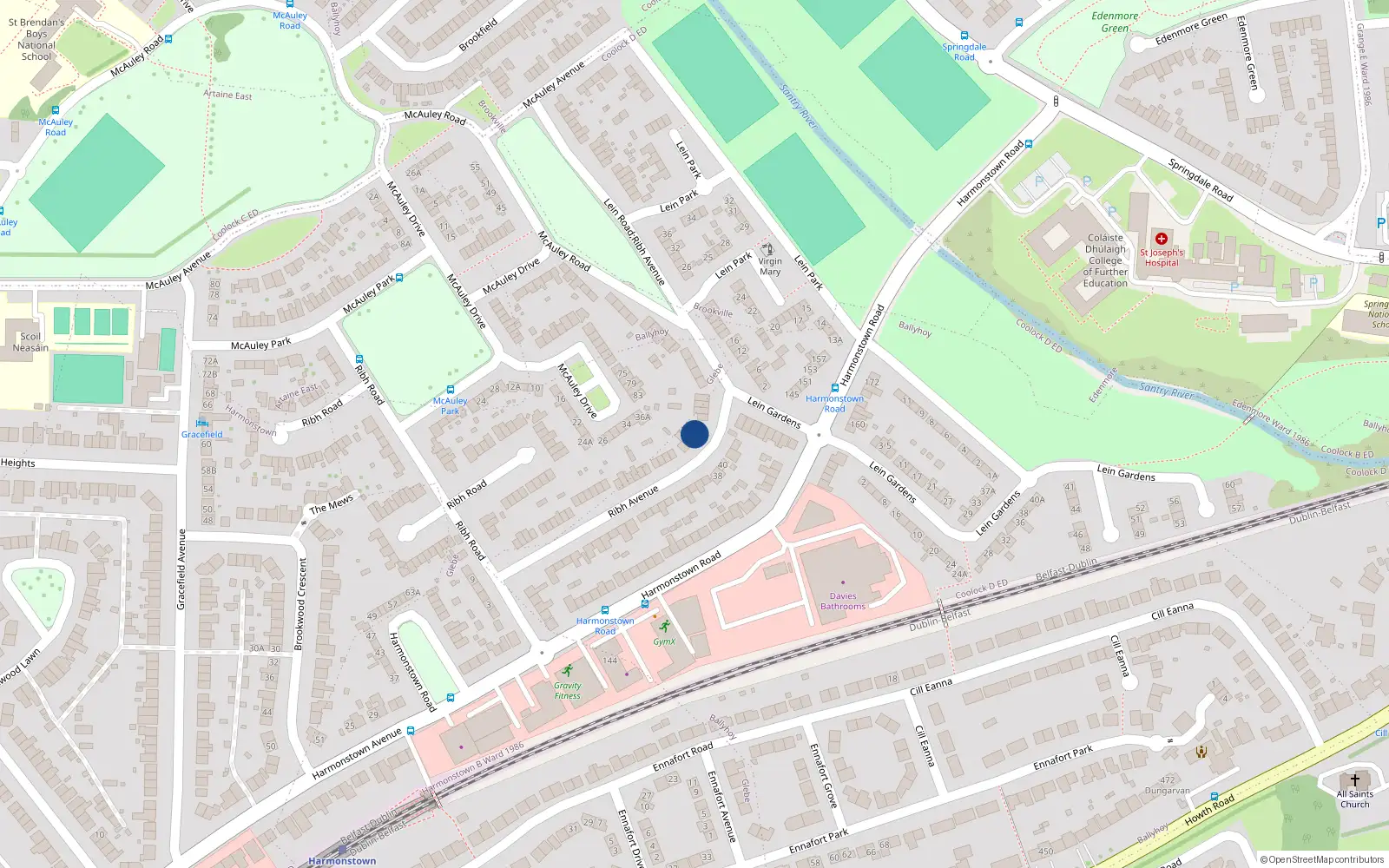 Overhead map showing the location of 59 Ribh Avenue, Dublin 5