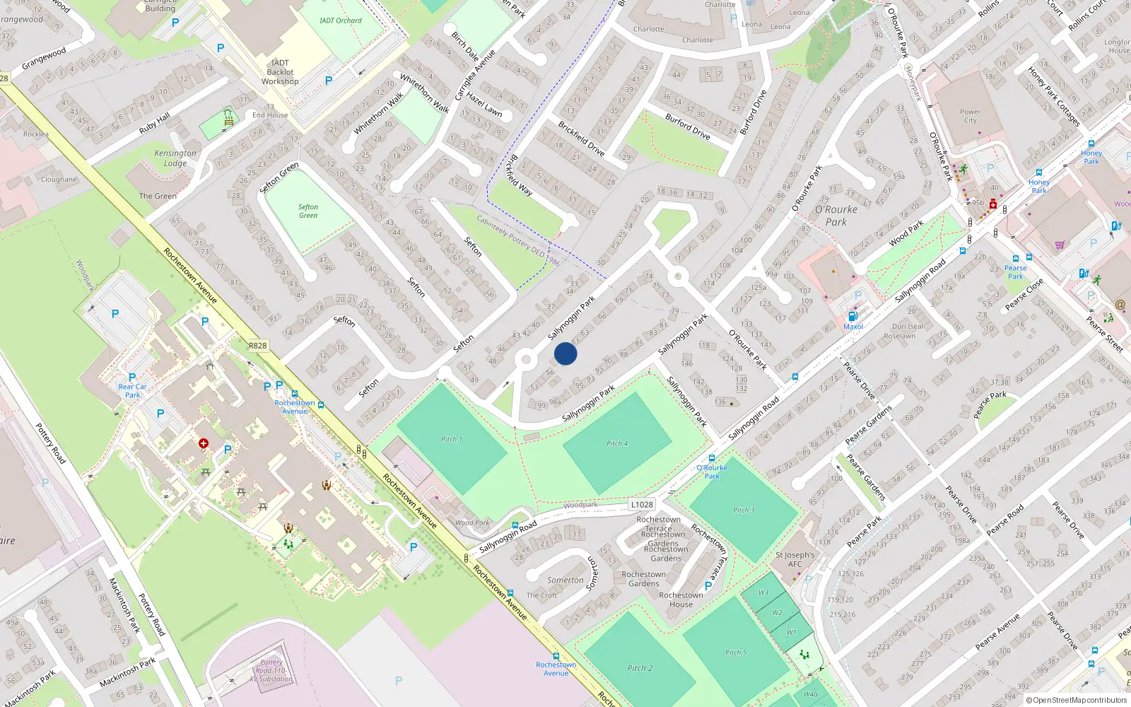 Overhead map showing the location of 59 Sallynoggin Park, Sallynoggin