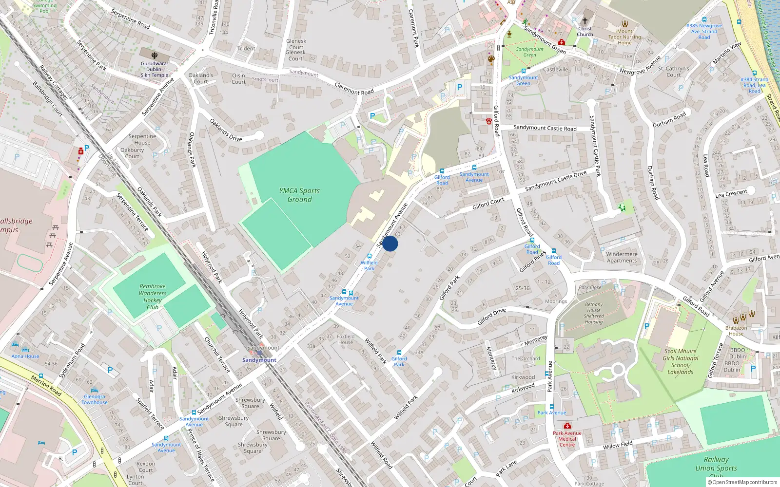 Overhead map showing the location of 59 Sandymount Avenue, Sandymount