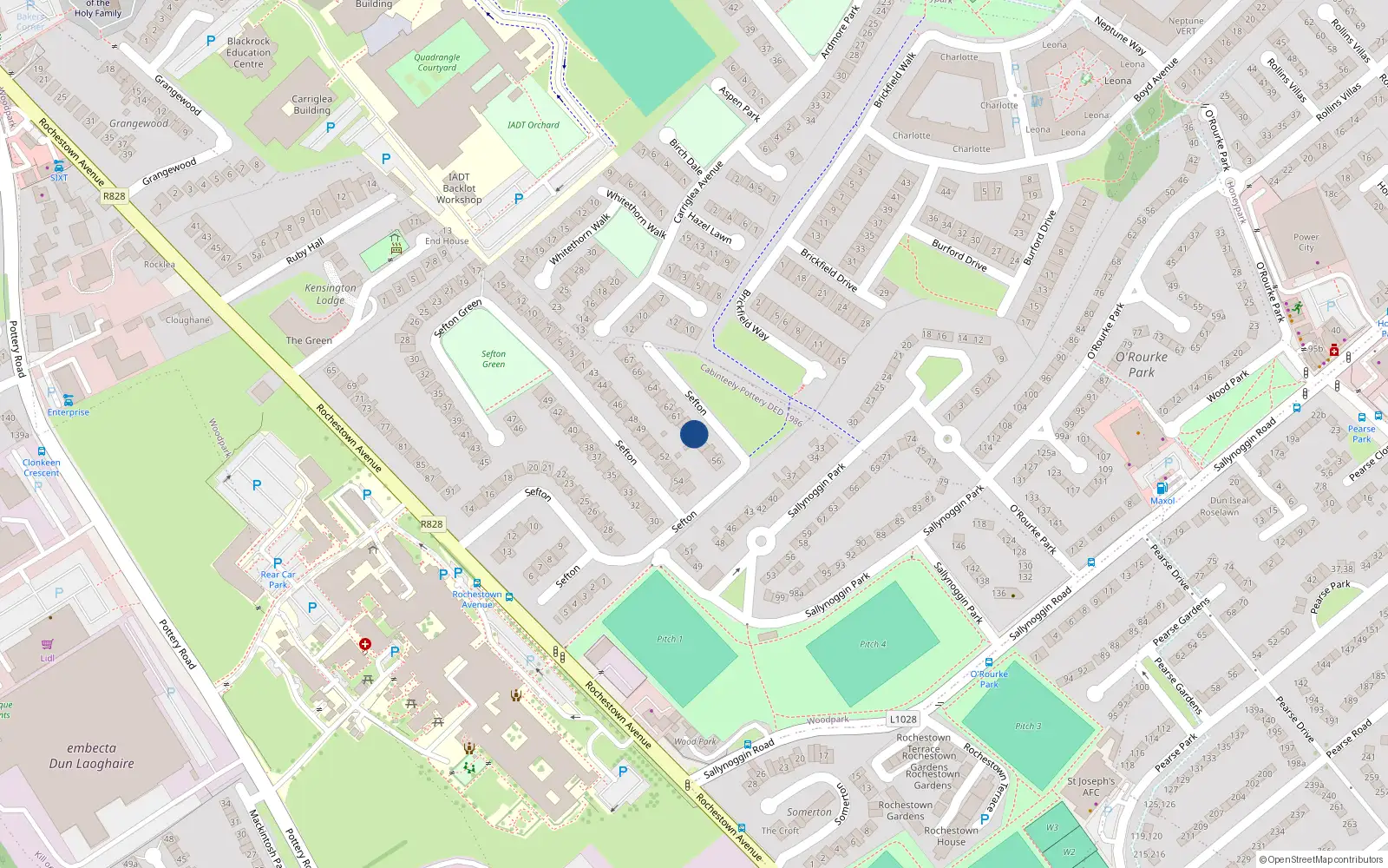 Overhead map showing the location of 59 Sefton, Dun Laoghaire