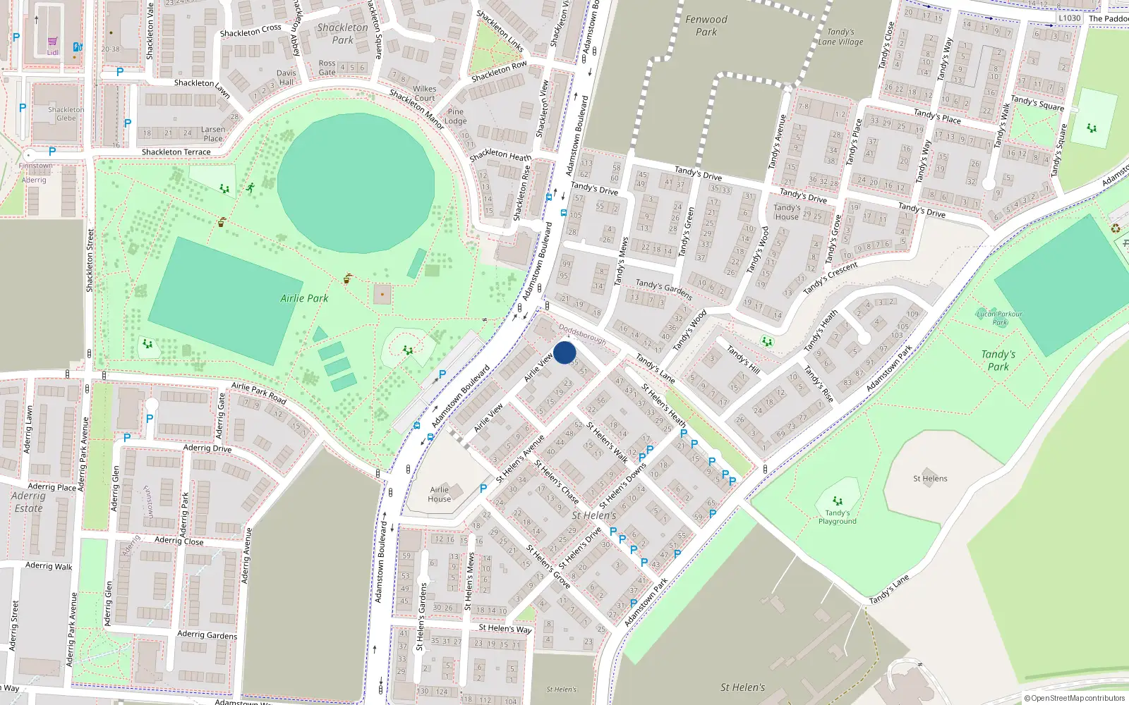 Overhead map showing the location of 59 Saint Helen's Heath, Lucan
