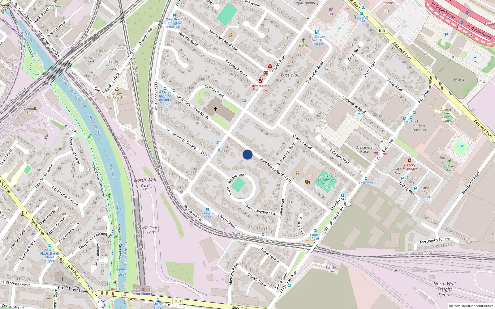 Overhead map showing the location of 59 St Mary's Road, East Wall, Dublin 3
