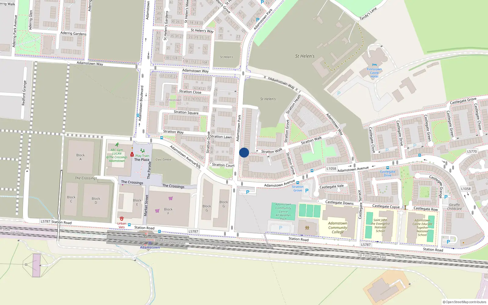 Overhead map showing the location of 59 Stratton Walk, Lucan