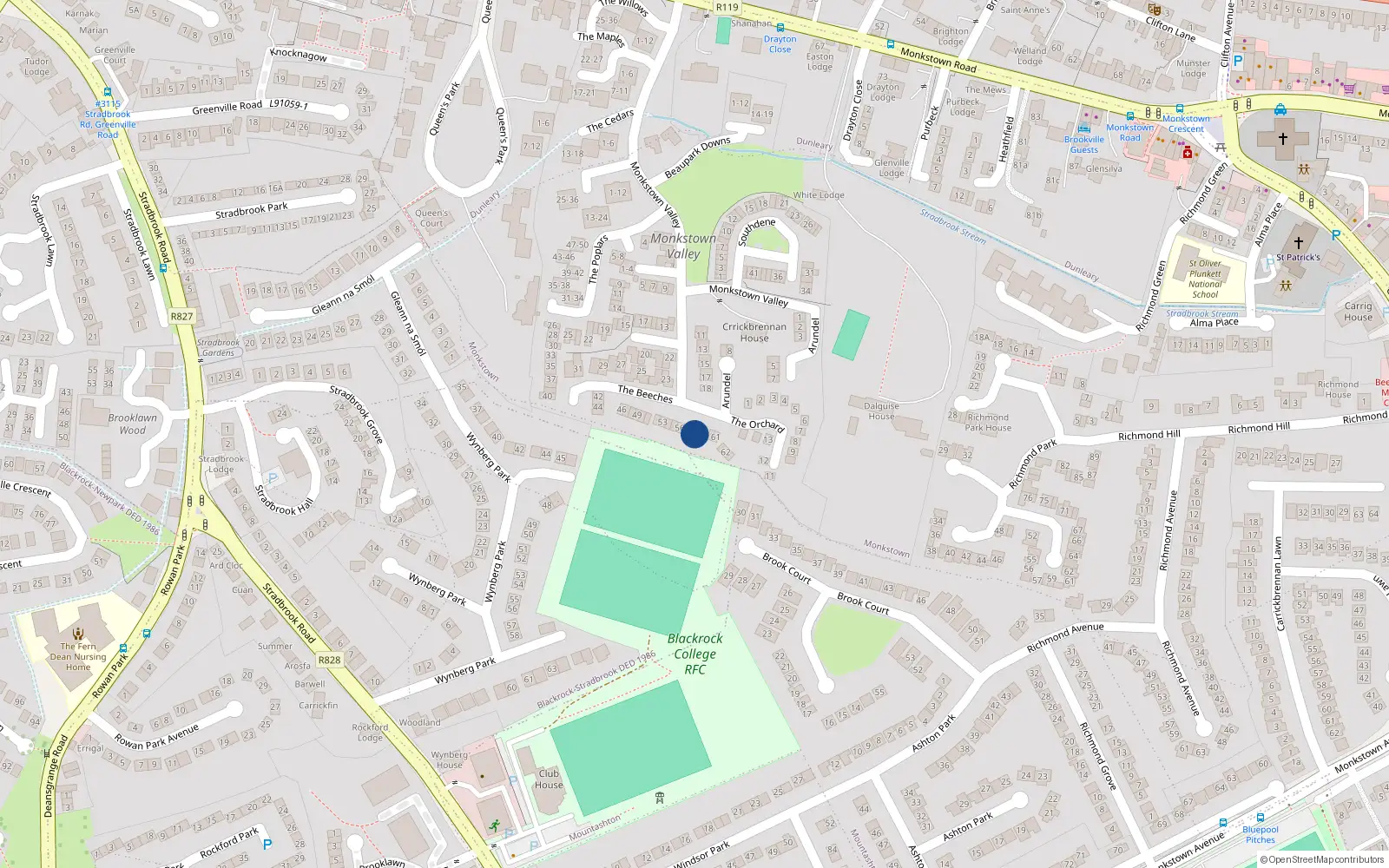 Overhead map showing the location of 59 The Beeches, Dublin