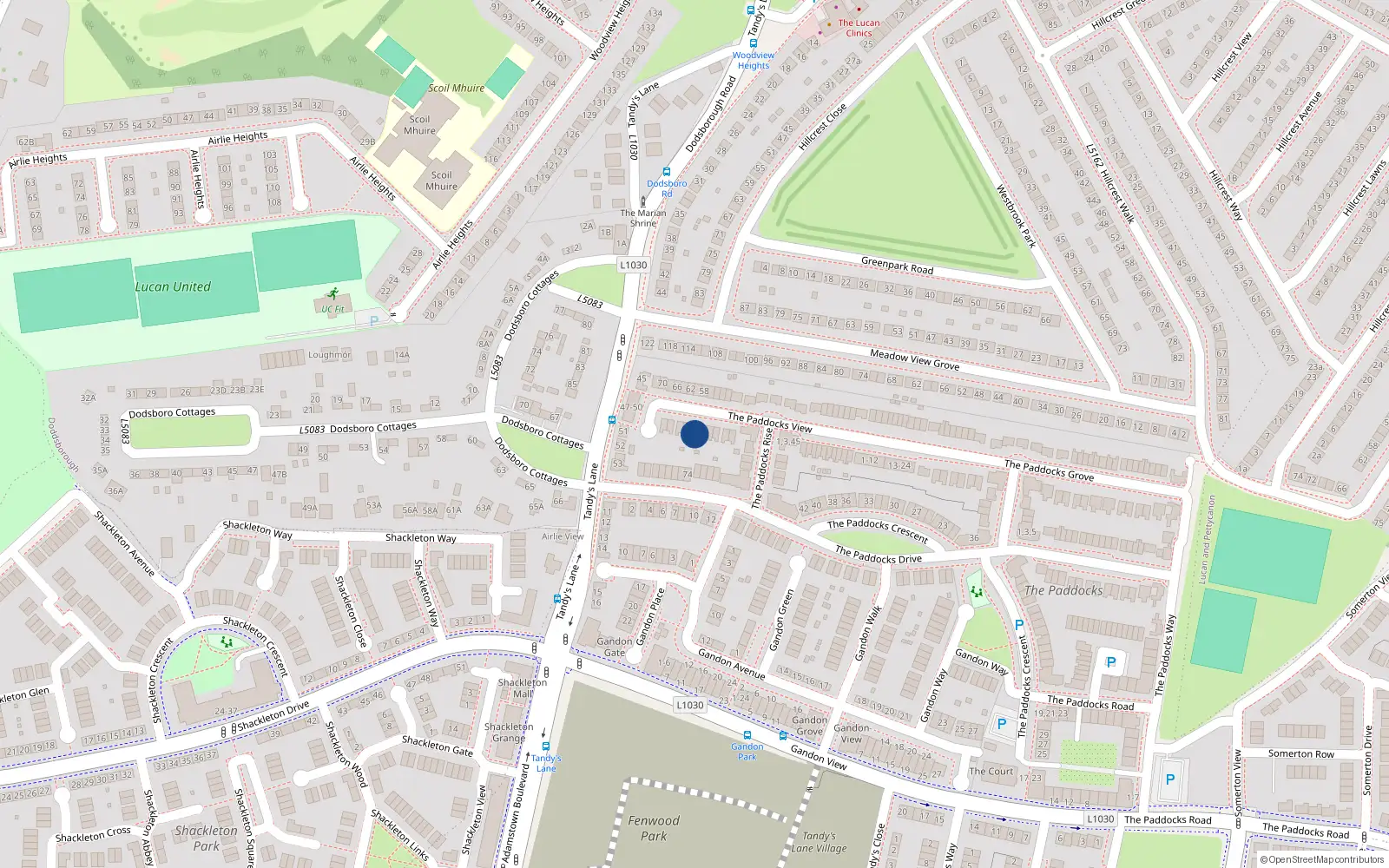 Overhead map showing the location of 59 The Paddocks View, Lucan