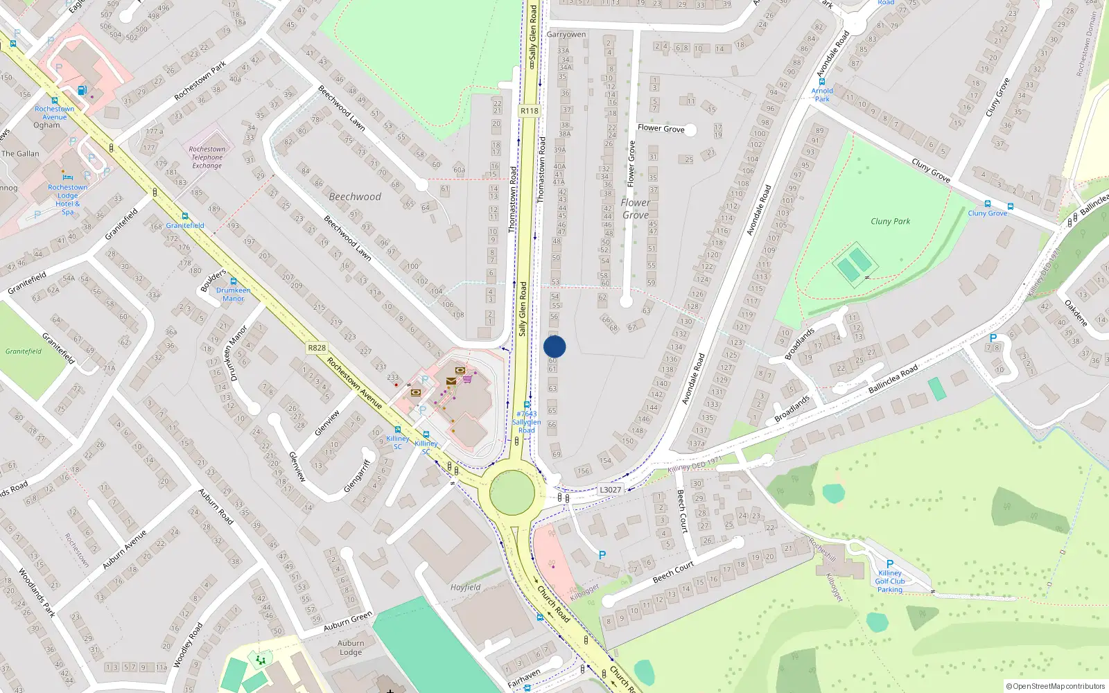 Overhead map showing the location of 59 Thomastown Road, Dun Laoghaire, Dublin