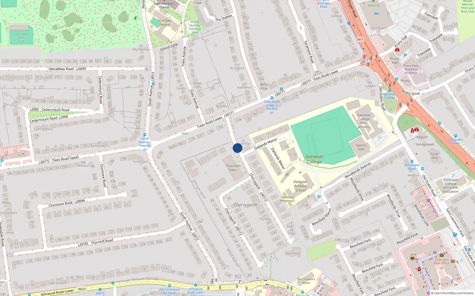 Overhead map showing the location of 59 Thornhill Oaks, Dublin