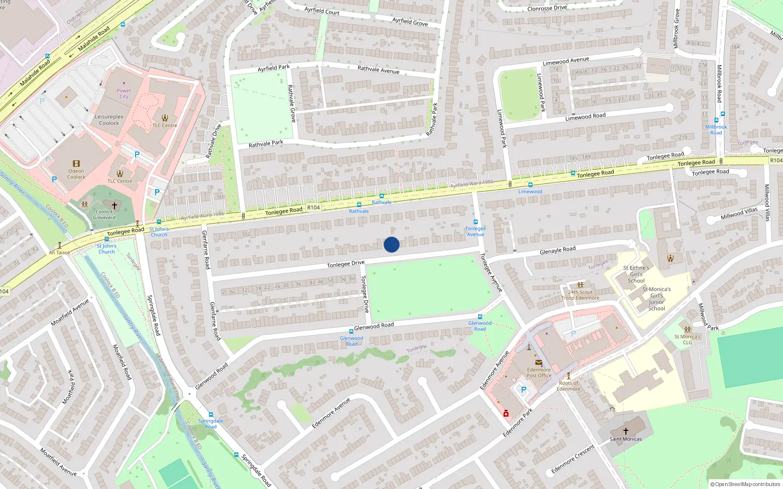 Overhead map showing the location of 59 Tonlegee Drive, Dublin 5