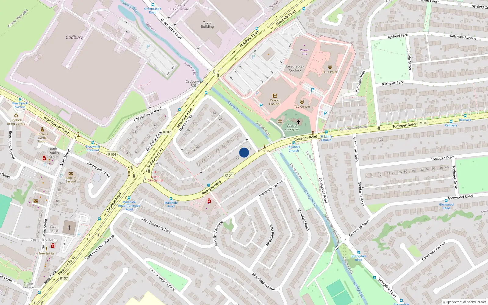 Overhead map showing the location of 59 Tonlegee Road, Coolock, Dublin 5